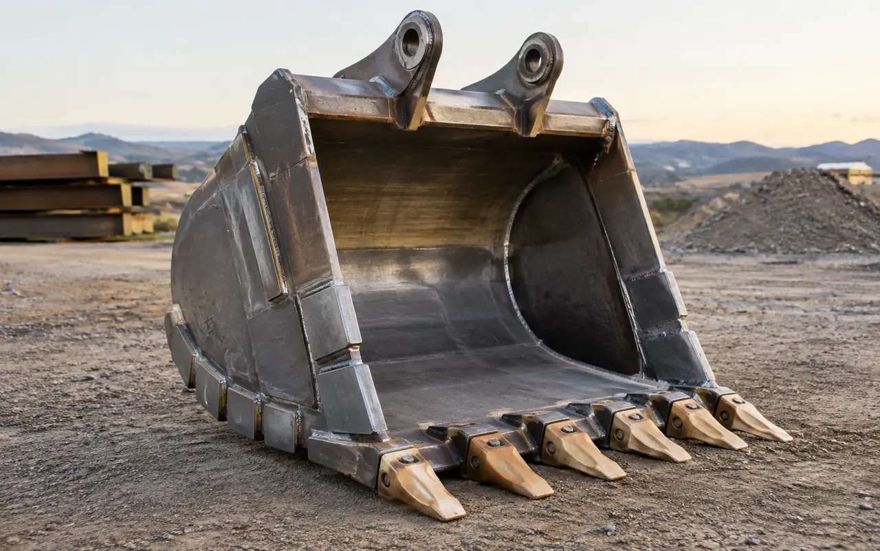 Refurbished equipment bucket with welded steel repair