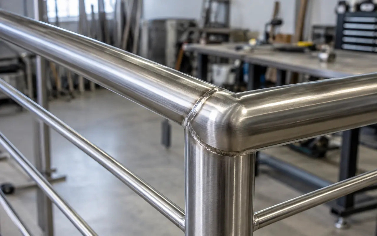 Stainless steel handrail with clean welded joints