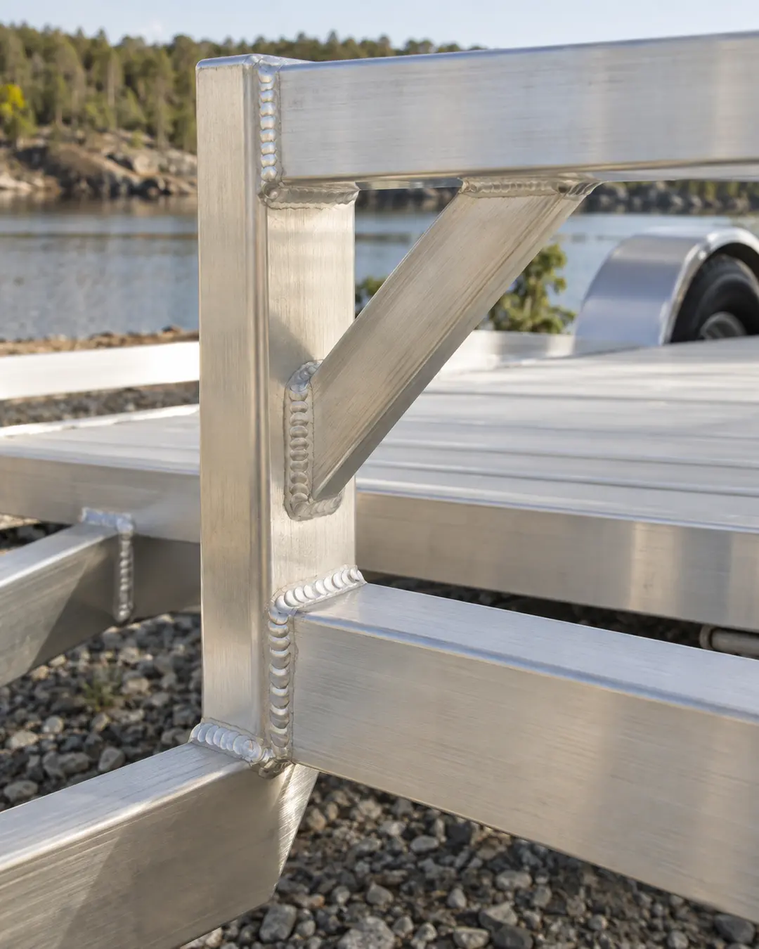 Neat aluminum weld beads on a utility trailer frame