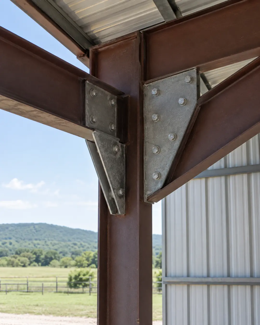 Structural beam connection with fitted gusset plates